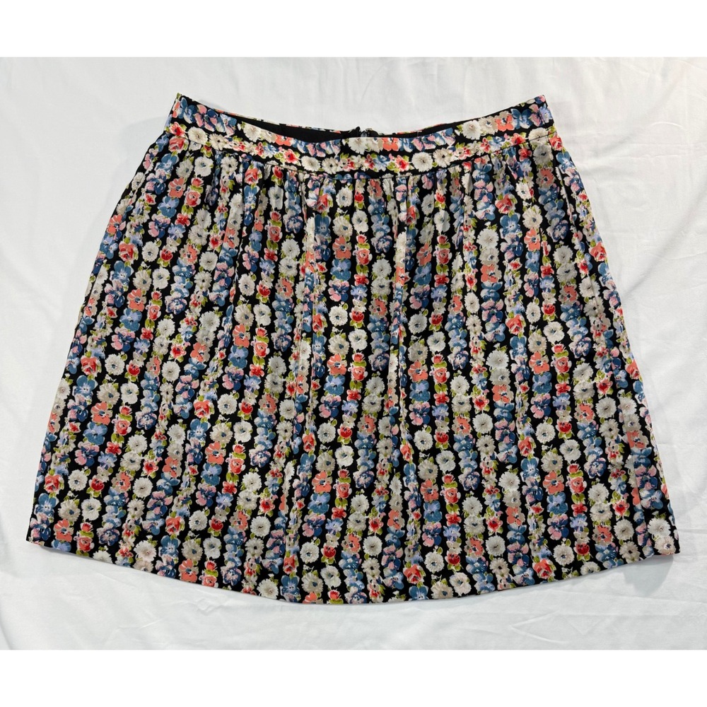 J.Crew Mercantile Floral Mini Skirt Black Blue Pink Pleated A-Line J6174 Sz 10